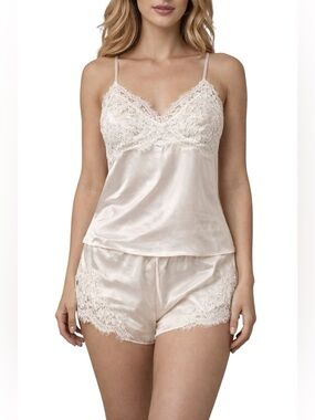 Olivia von Halle Cream Silk Lace Cami & Short Set
